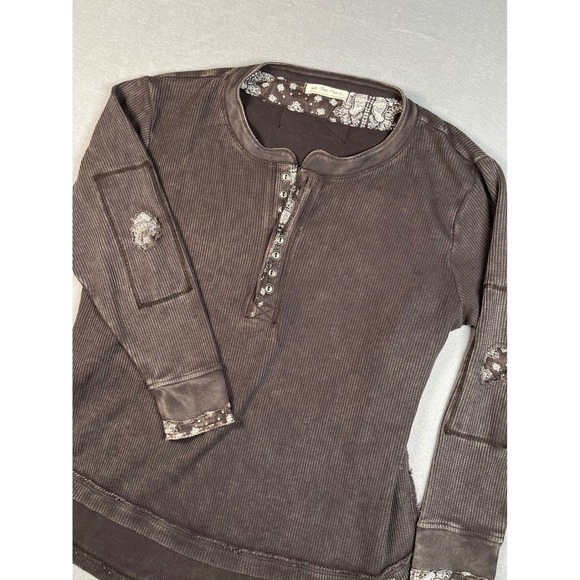 We The Free Tops - We The Free Henley Thermal Long Sleeve Shirt Distressed Bandana Print Medium
